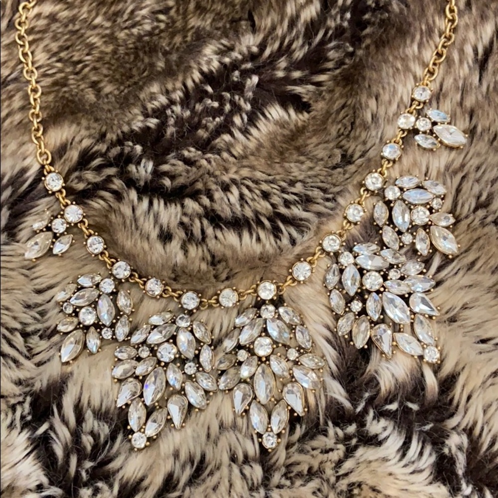 JCREW antique gold statement necklace clear stones